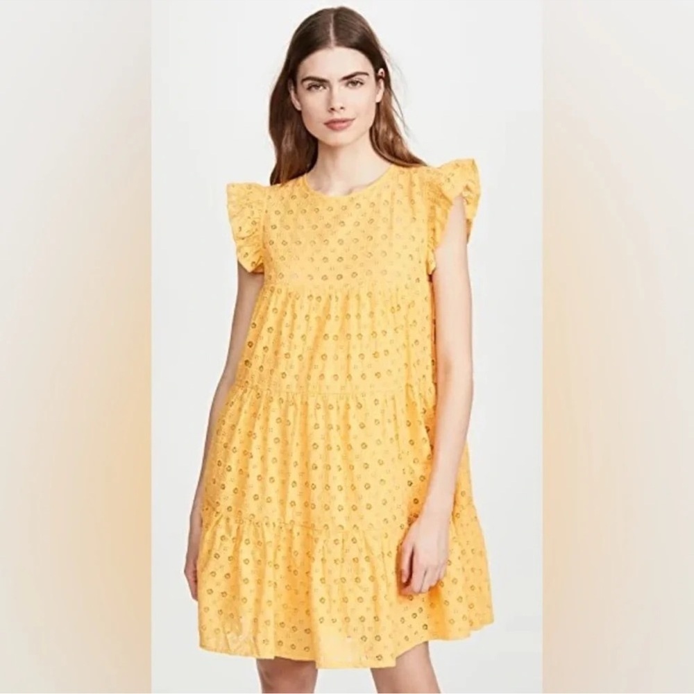 English Factory Yellow Eyelet Tiered Mini Dress